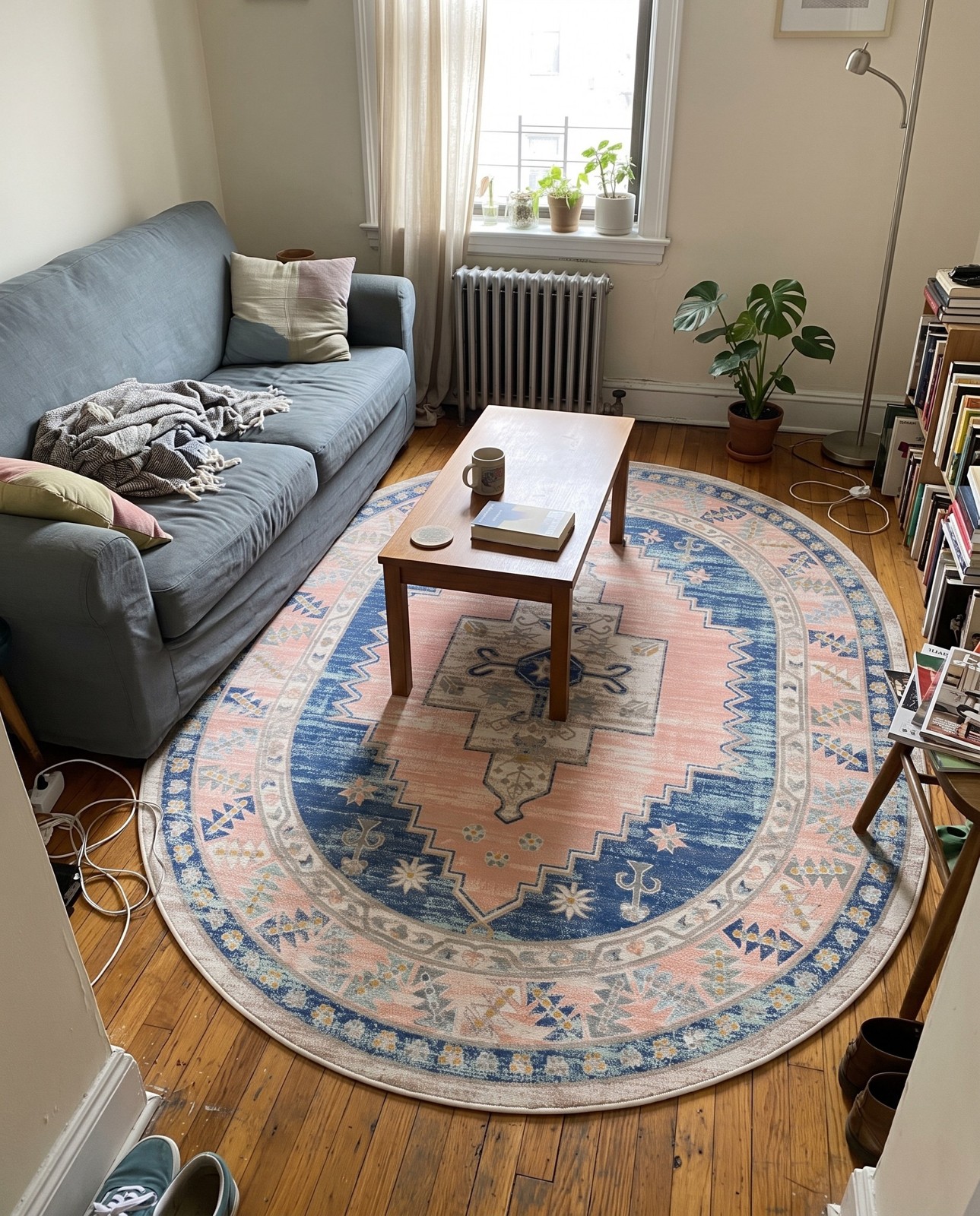 Detail image of 12' x 16' 1 Ligonier · Medallion rug, french blue and pink