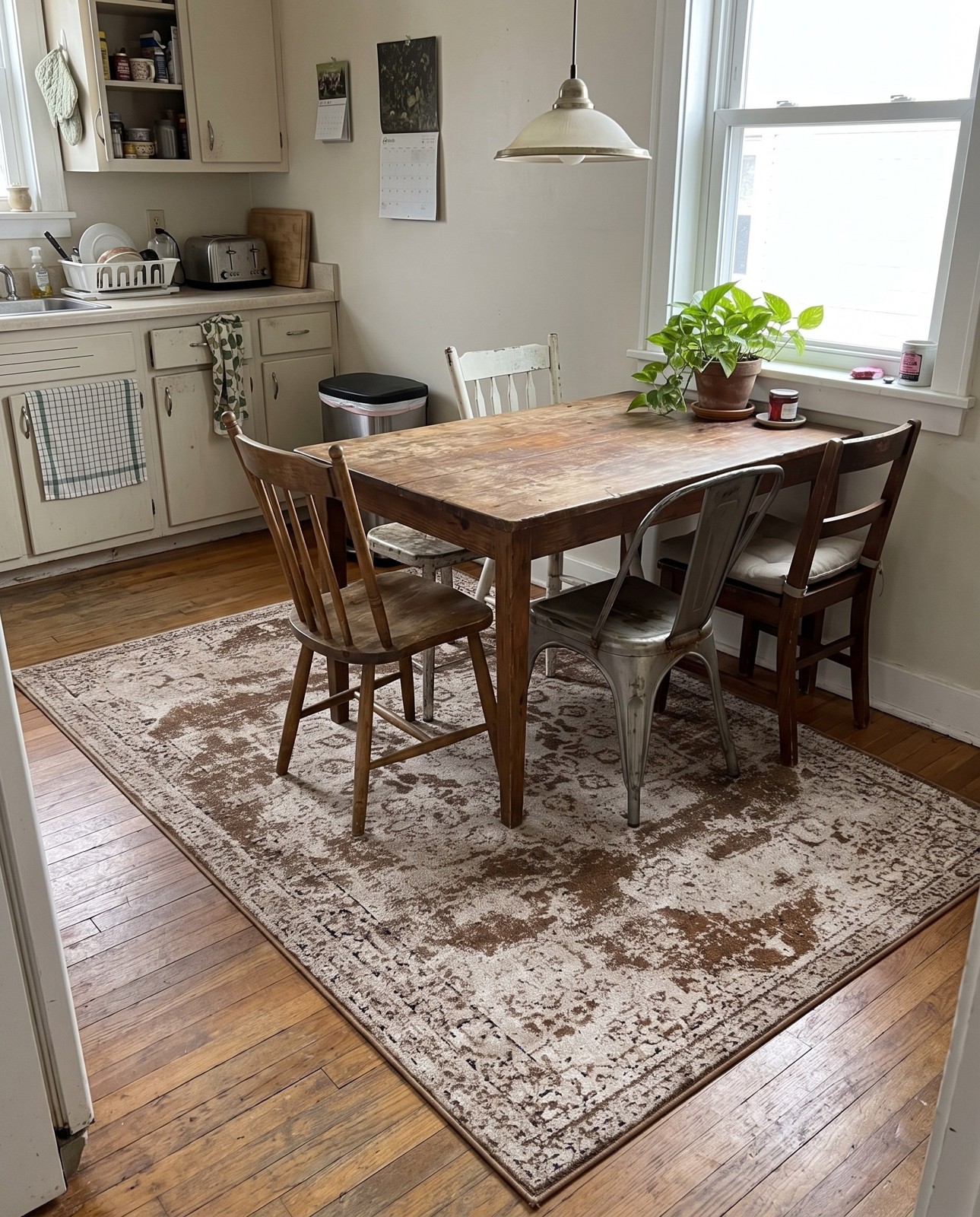 4' x 6' Todd · Distressed medallion rug, khaki and beige