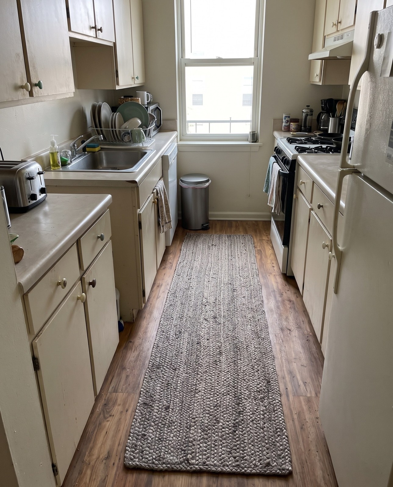 1' 2 x 10' Marlin · Striped Braided Jute Rug, gray