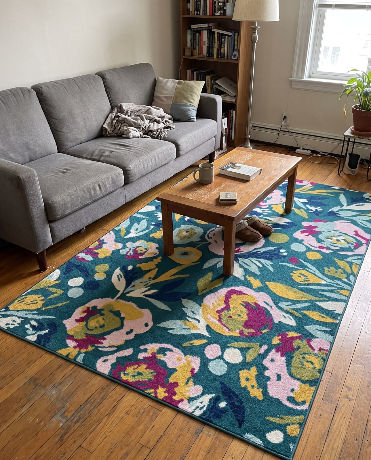 Detail image of 5' 3 x 8' Millicent · Floral / botanical rug, teal