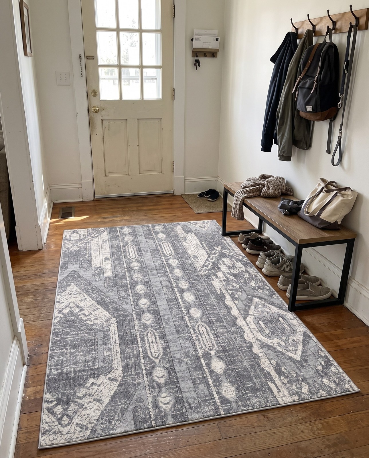 2' 2 x 3' Cardinal · Tribal striped rug, gray and cream