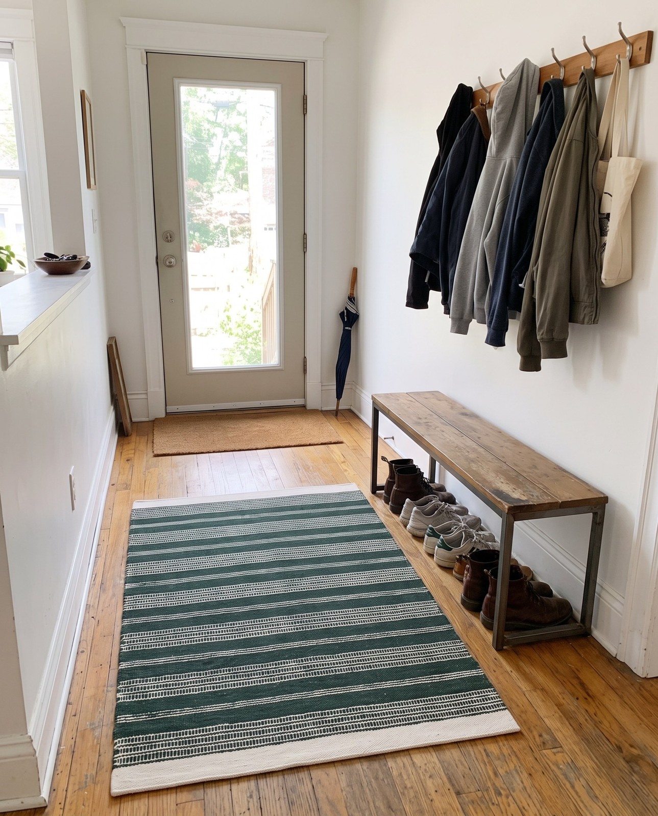 Detail image of 4' 1 x 6' 1 Galway · Striped Wool Rug, hunter green and ivory