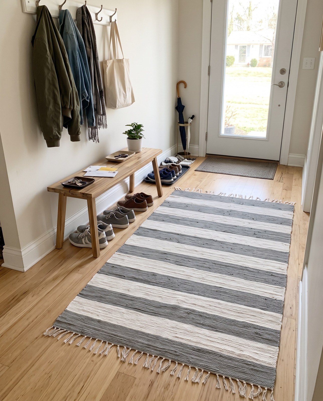 5' 1 x 8' Flagstaff · Striped Chindi Rug, gray
