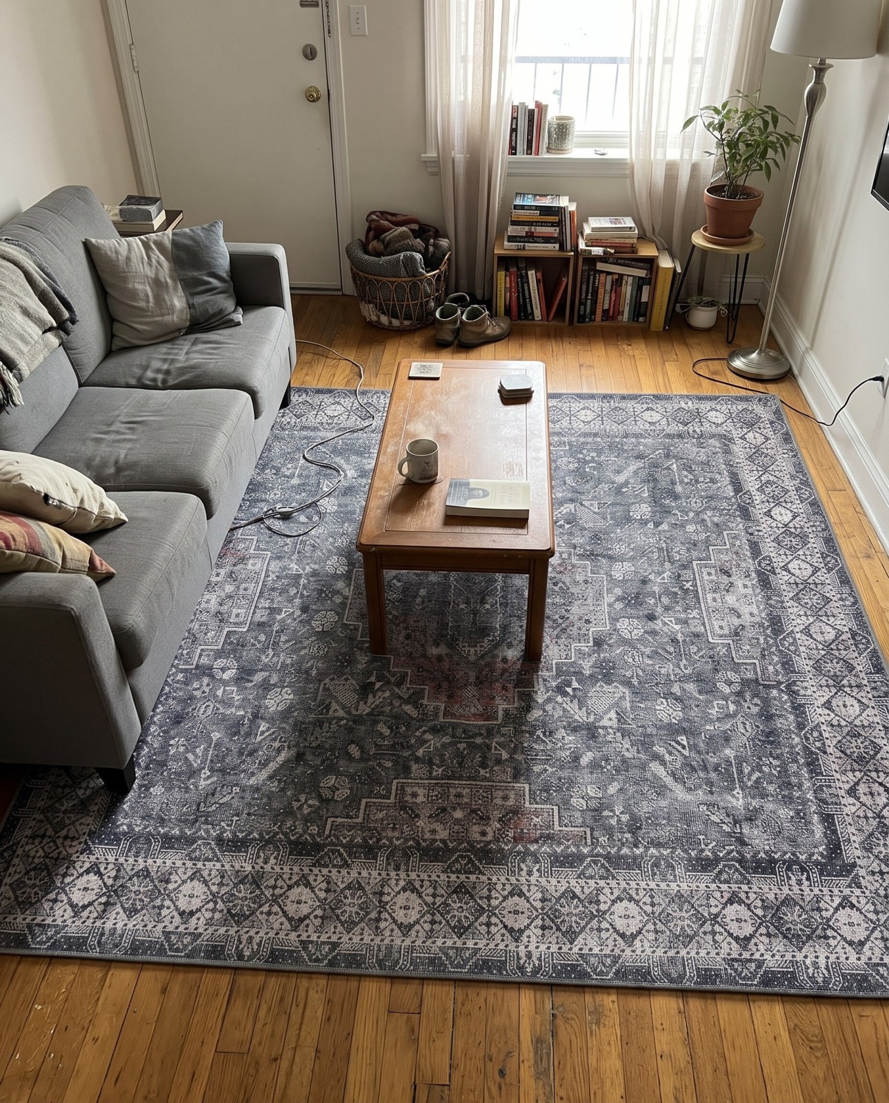 7' 10 x 7' 10 Cowper · Distressed medallion Washable Rug, gray and red