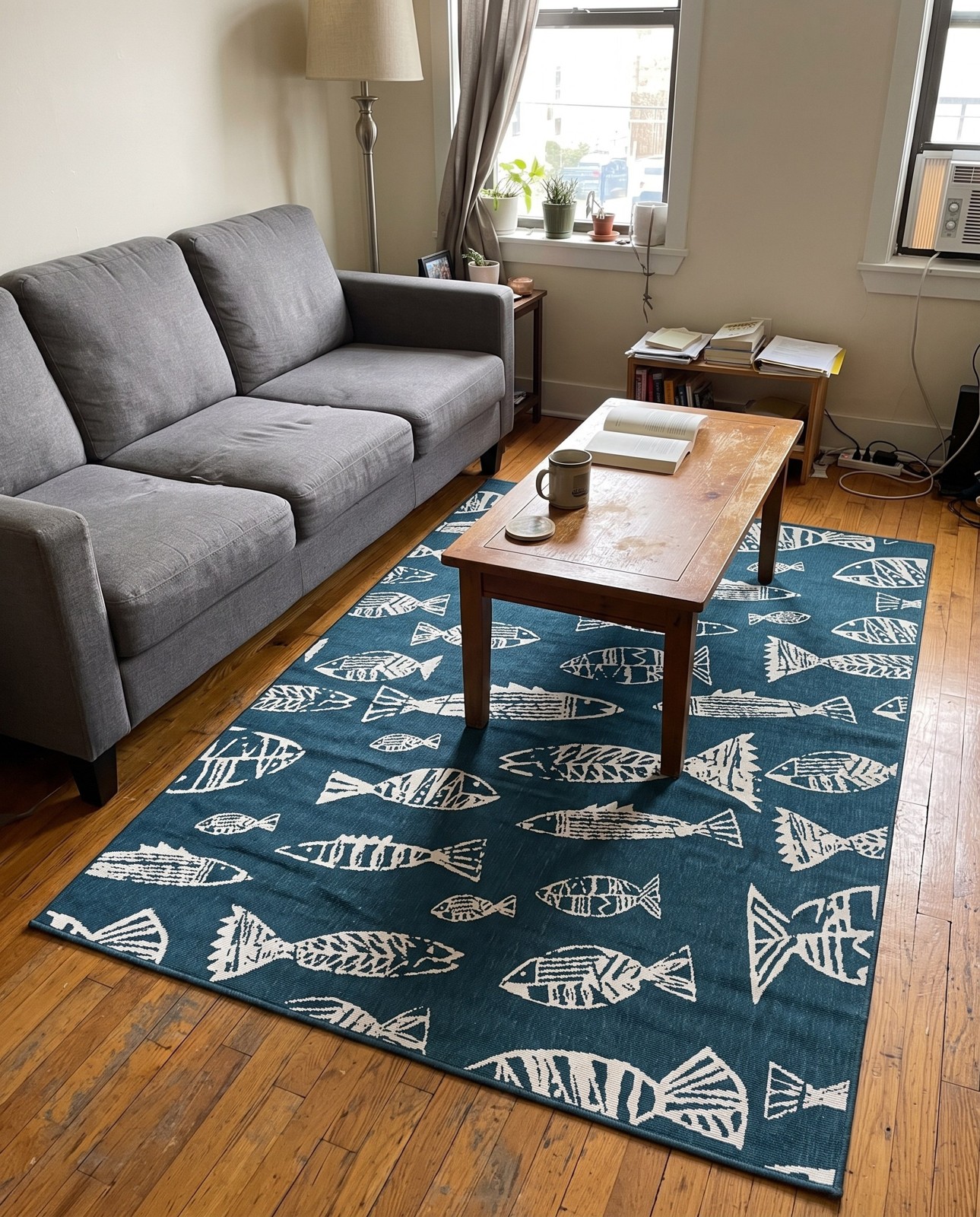 Detail image of 5' 3 x 8' Thaddeus · Pictoral Outdoor Rug, blue