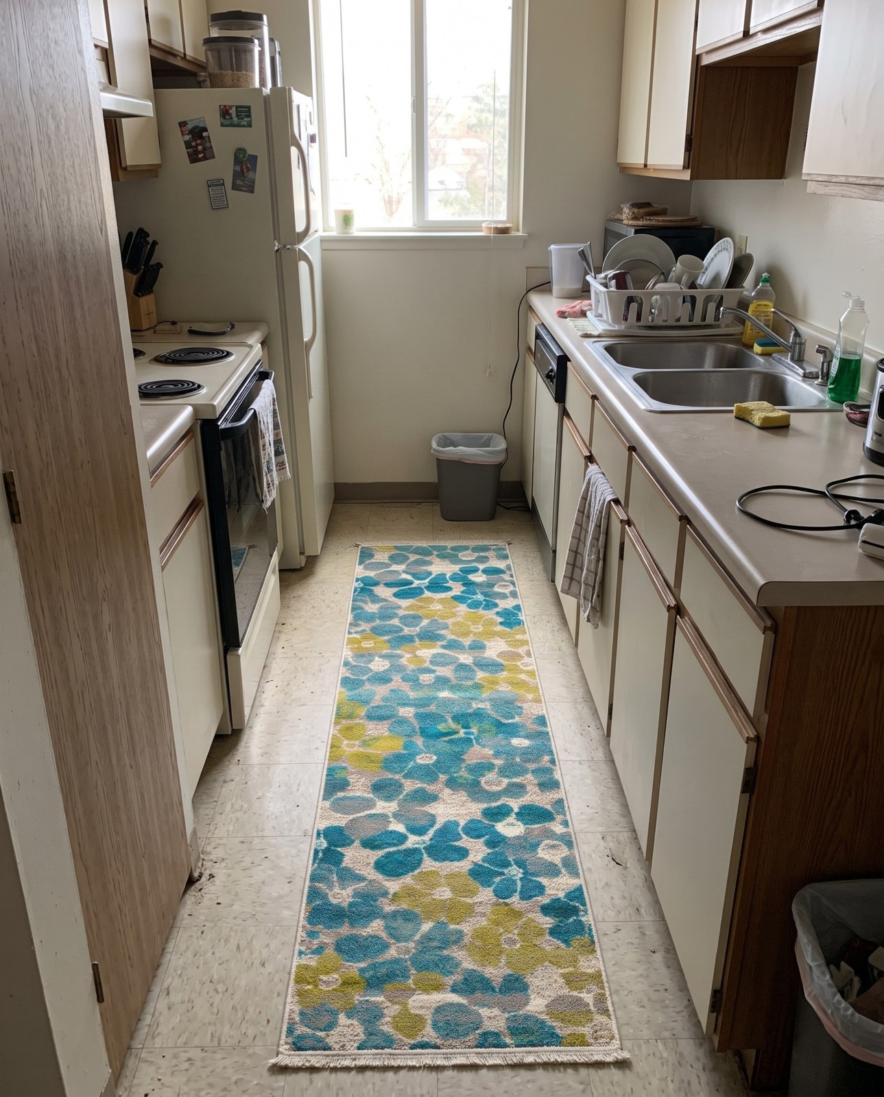 2' x 8' Portage · Floral rug, blue and chartreuse