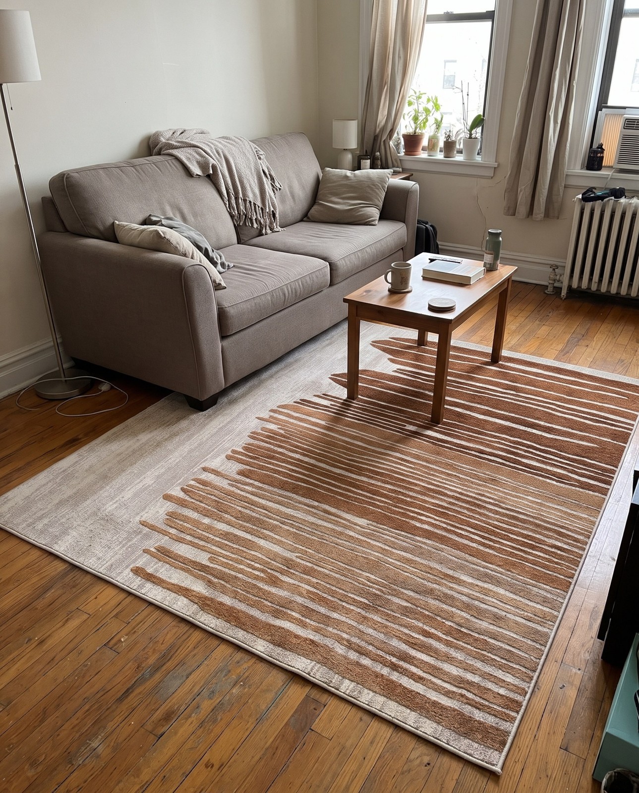 7' 10 x 7' 10 Evers · Abstract striped Outdoor Rug, beige and brown
