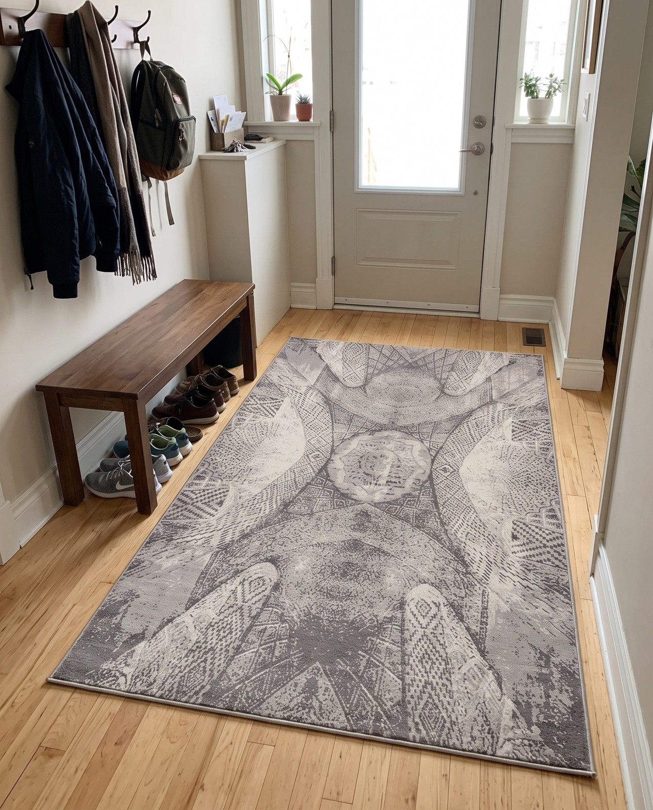 2' x 3' Blakemore · Abstract medallion rug, gray and ivory