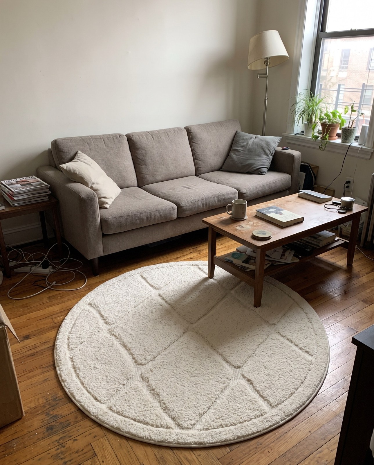 4' x 4' Ancrum · Diamond lattice Shag Rug, ivory
