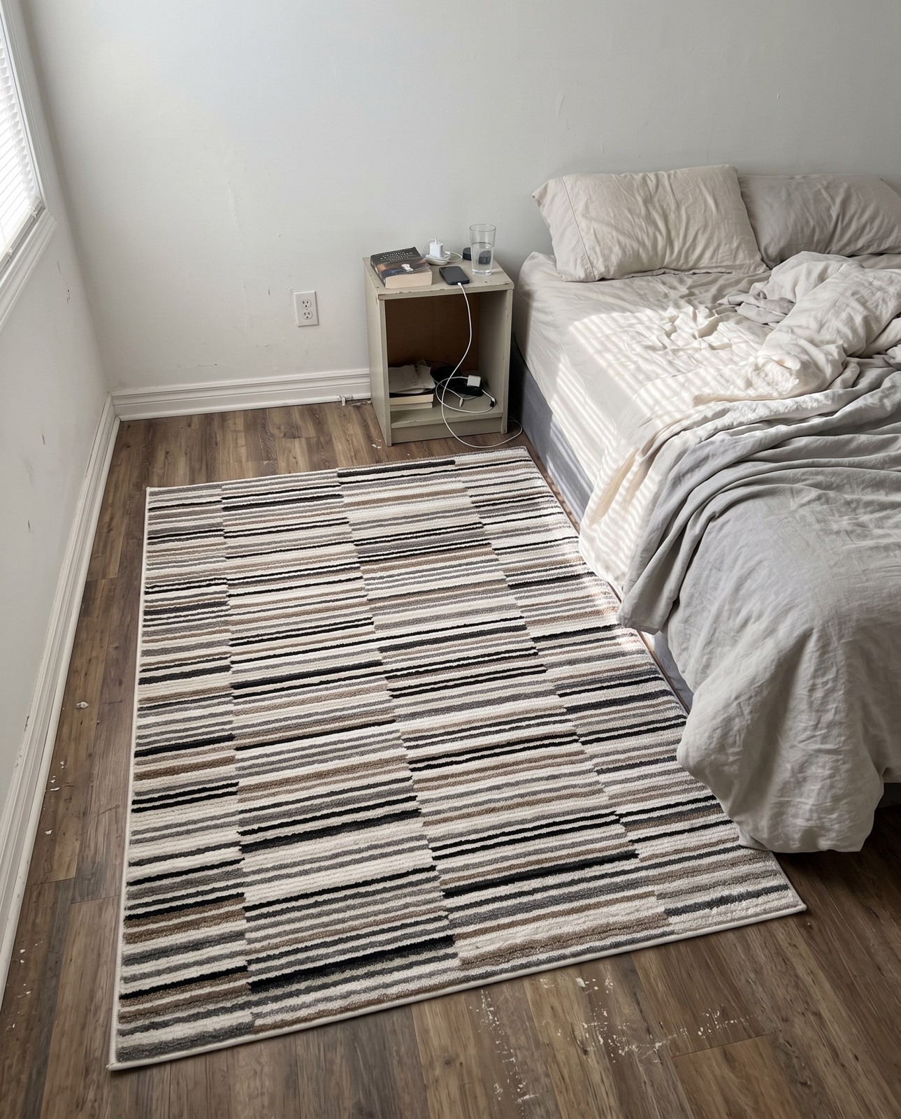 4' x 6' Campbell · Striped geometric rug, beige and gray