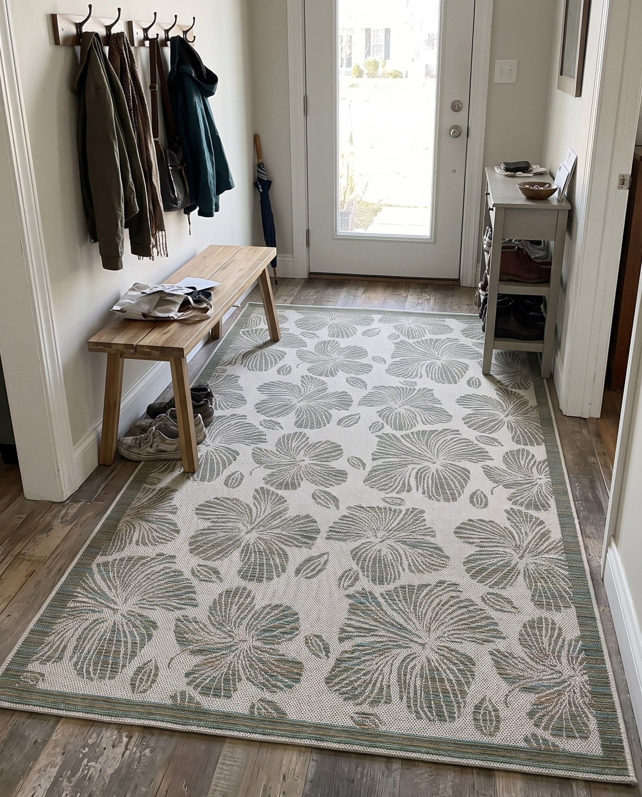 4' 1 x 6' 1 Cortland · Tropical floral Outdoor Rug, beige and olive
