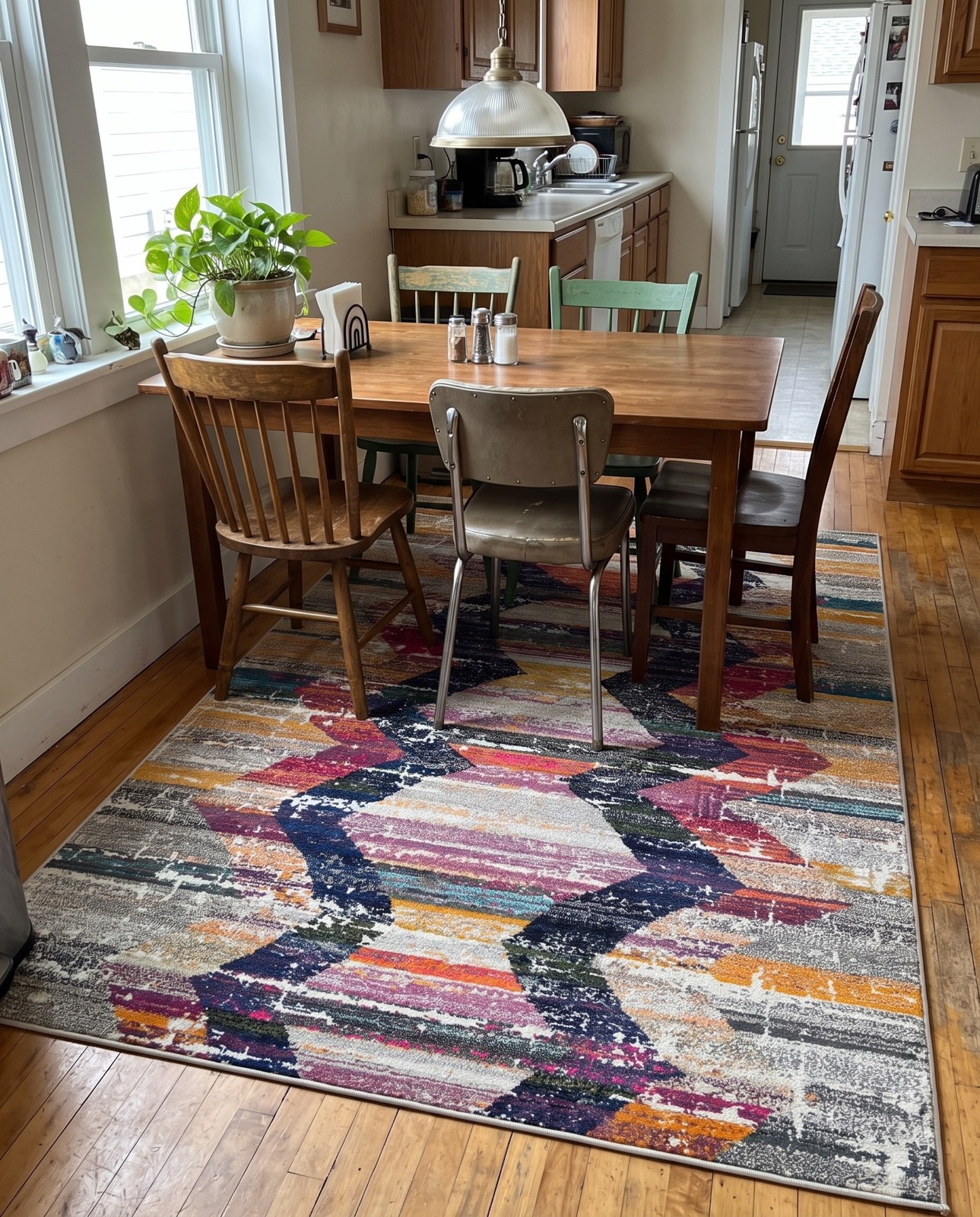 Detail image of 4' x 6' Oat · Abstract Washable Rug, multi