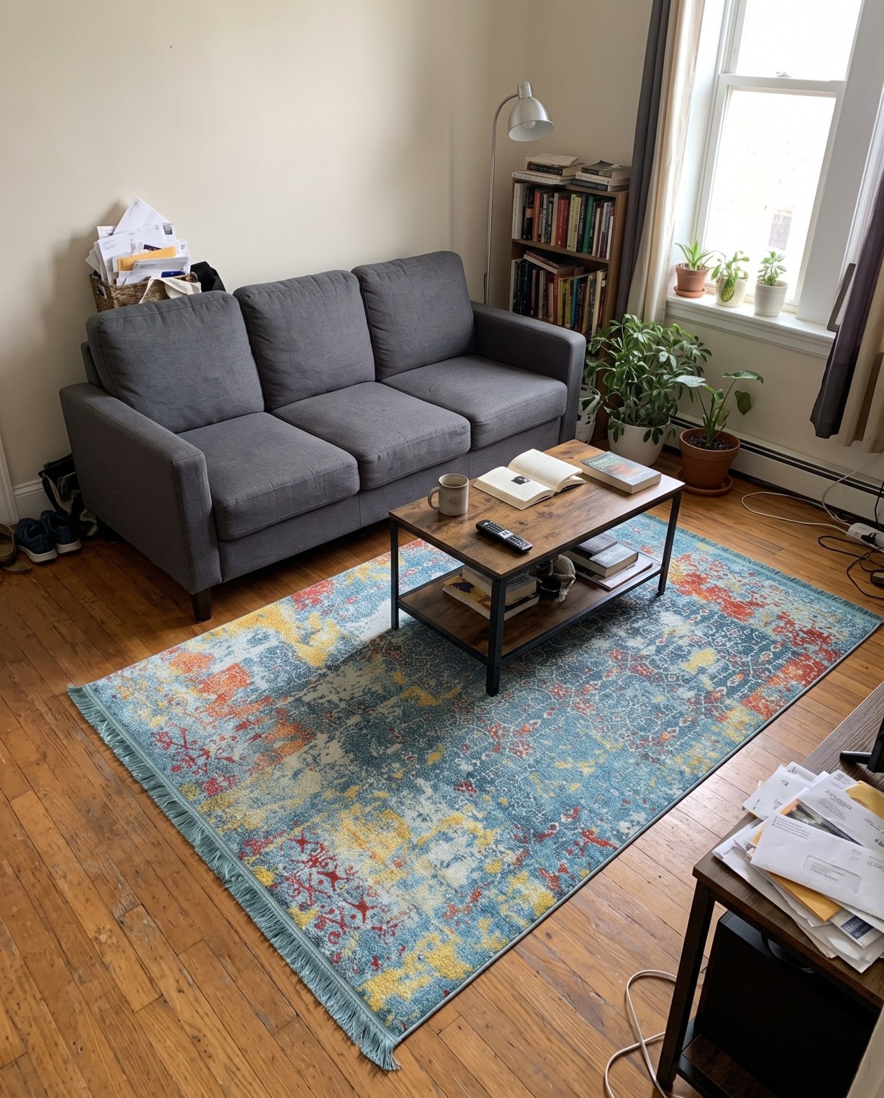 2' 2 x 3' Bracken · Distressed traditional rug, blue and orange