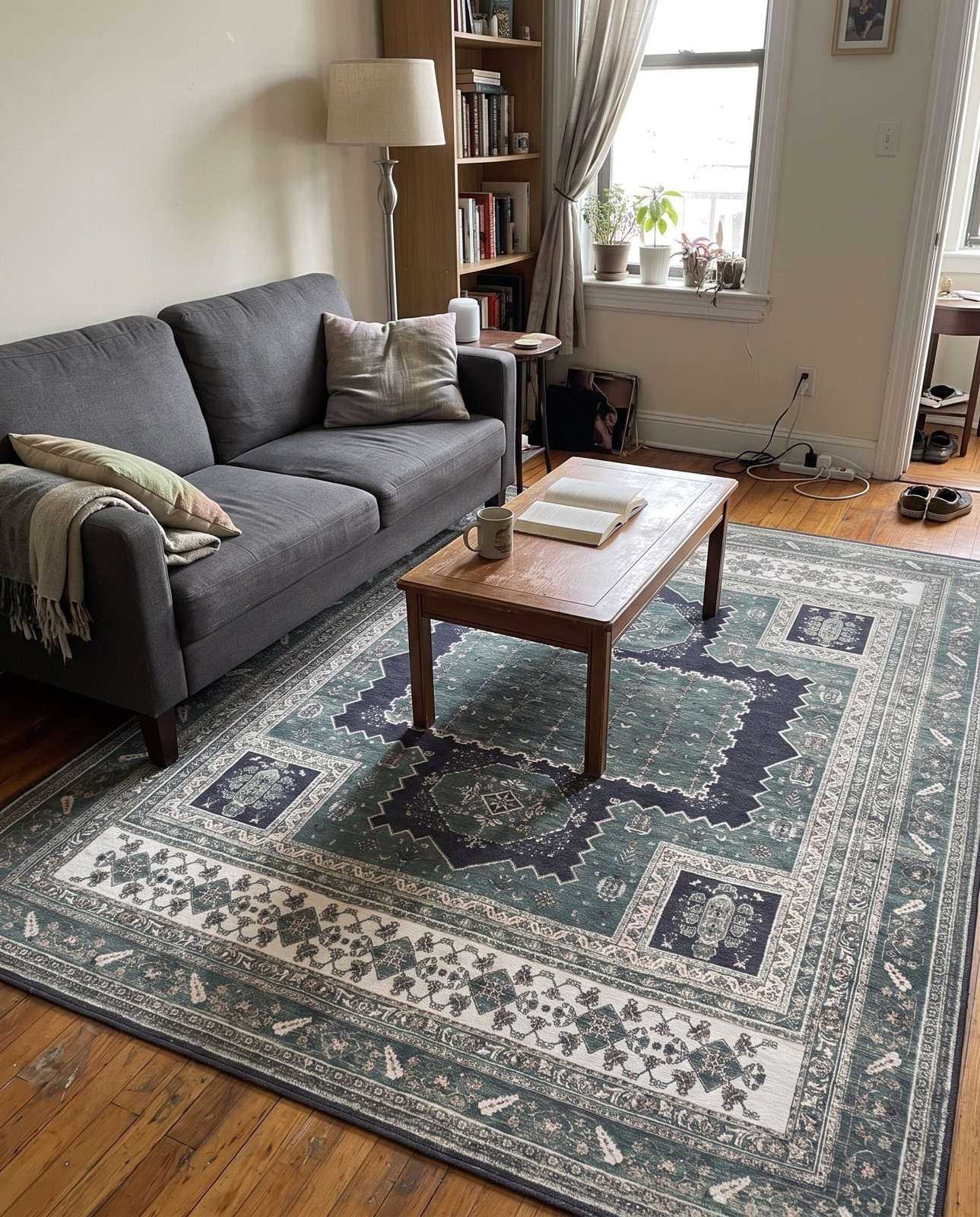 7' 10 x 10' Merritt · Border rug, emerald green