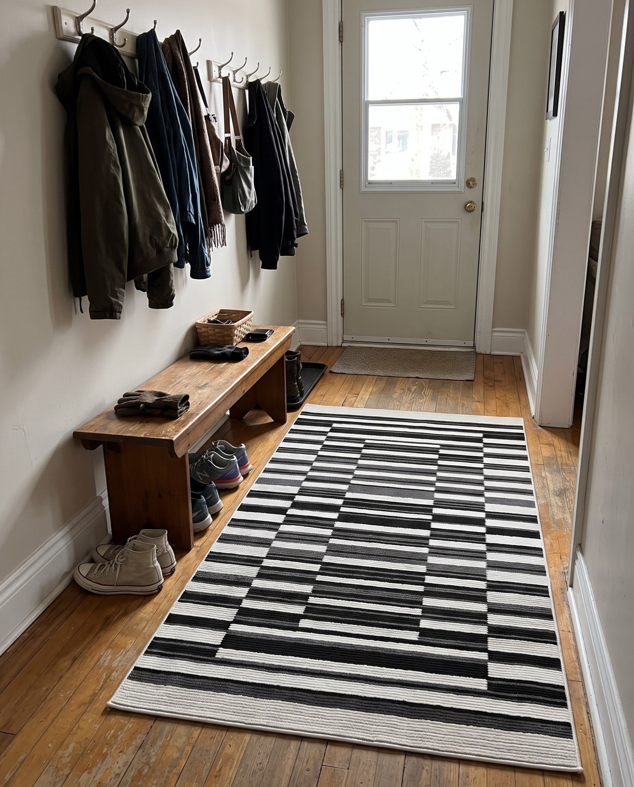 9' x 12' Brandt · Abstract rug, black and ivory
