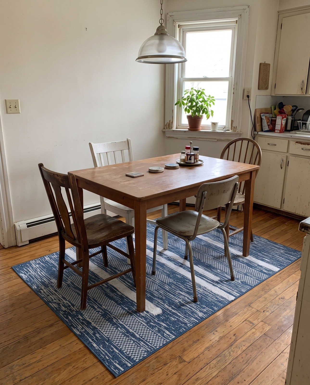 2' 3 x 3' Hornsby · Abstract striped rug, navy and ivory
