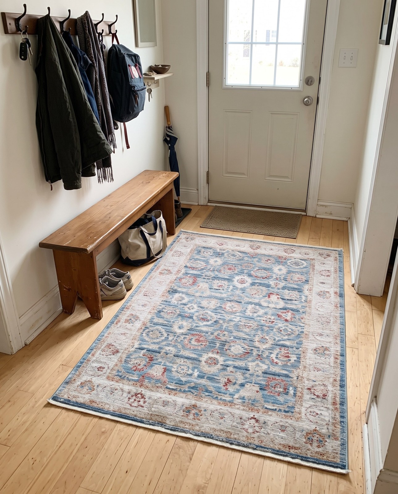 2' 2 x 3' Pettit · Distressed floral rug, blue and beige