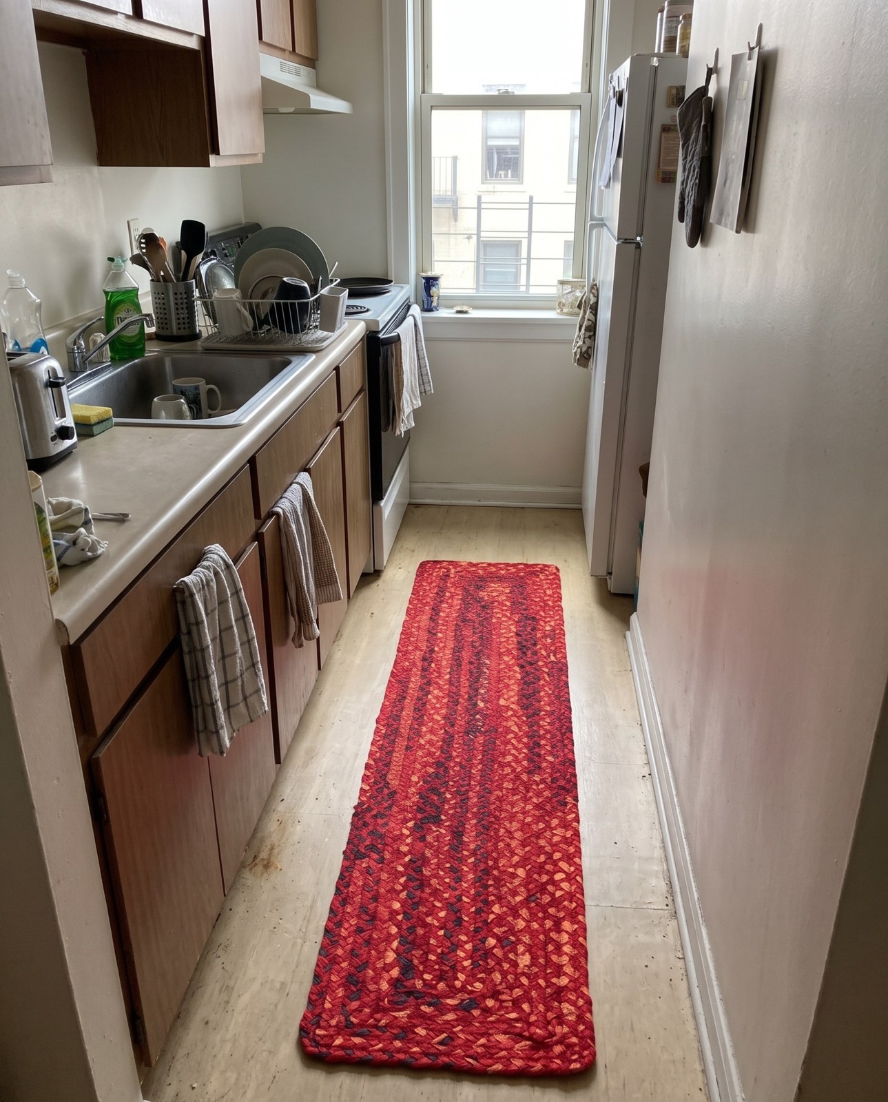 1' 2 x 10' Heywood · Concentric braided Chindi Rug, bright red
