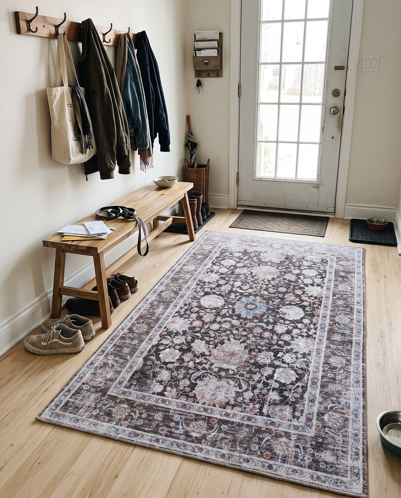 5' 3 x 8' Bertie · Floral medallion rug, brown and blue
