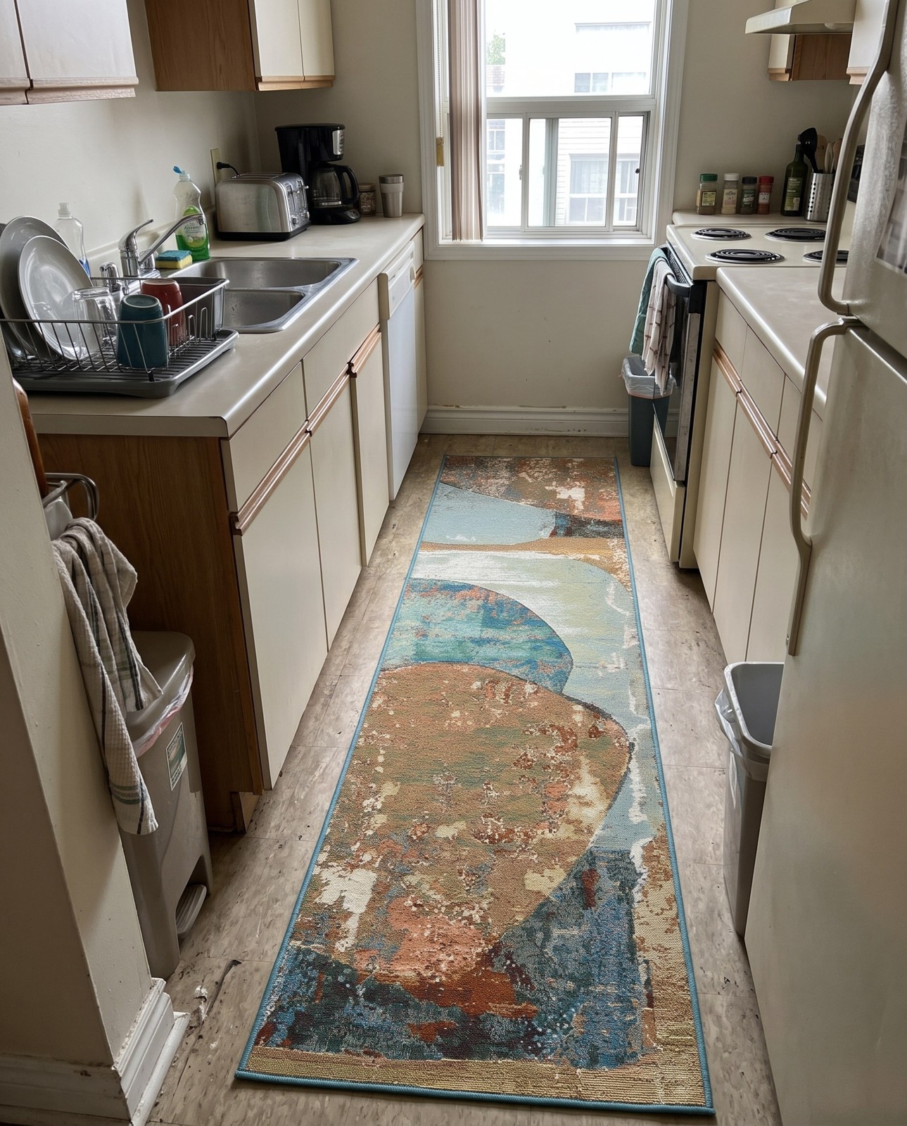 2' 7 x 10' Lomax · Abstract pebble Outdoor Rug, teal and terracotta