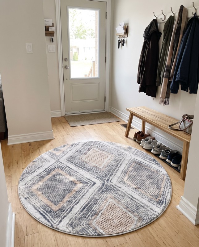 Rollins Diamond rug, gray and cream, 2×3, in a room