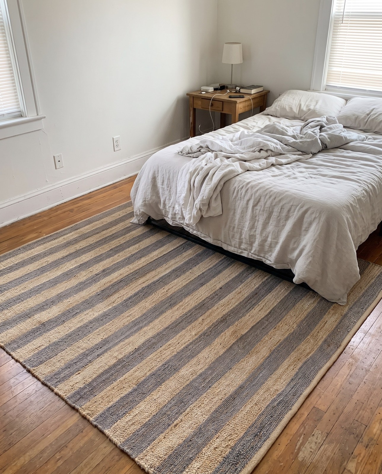 Detail image of 7' 10 x 7' 10 Askew · Striped Braided Jute Rug, ivory and gray