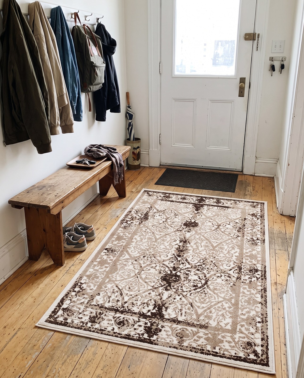 3' x 5' 3 Capshaw · Distressed trellis rug, beige and brown