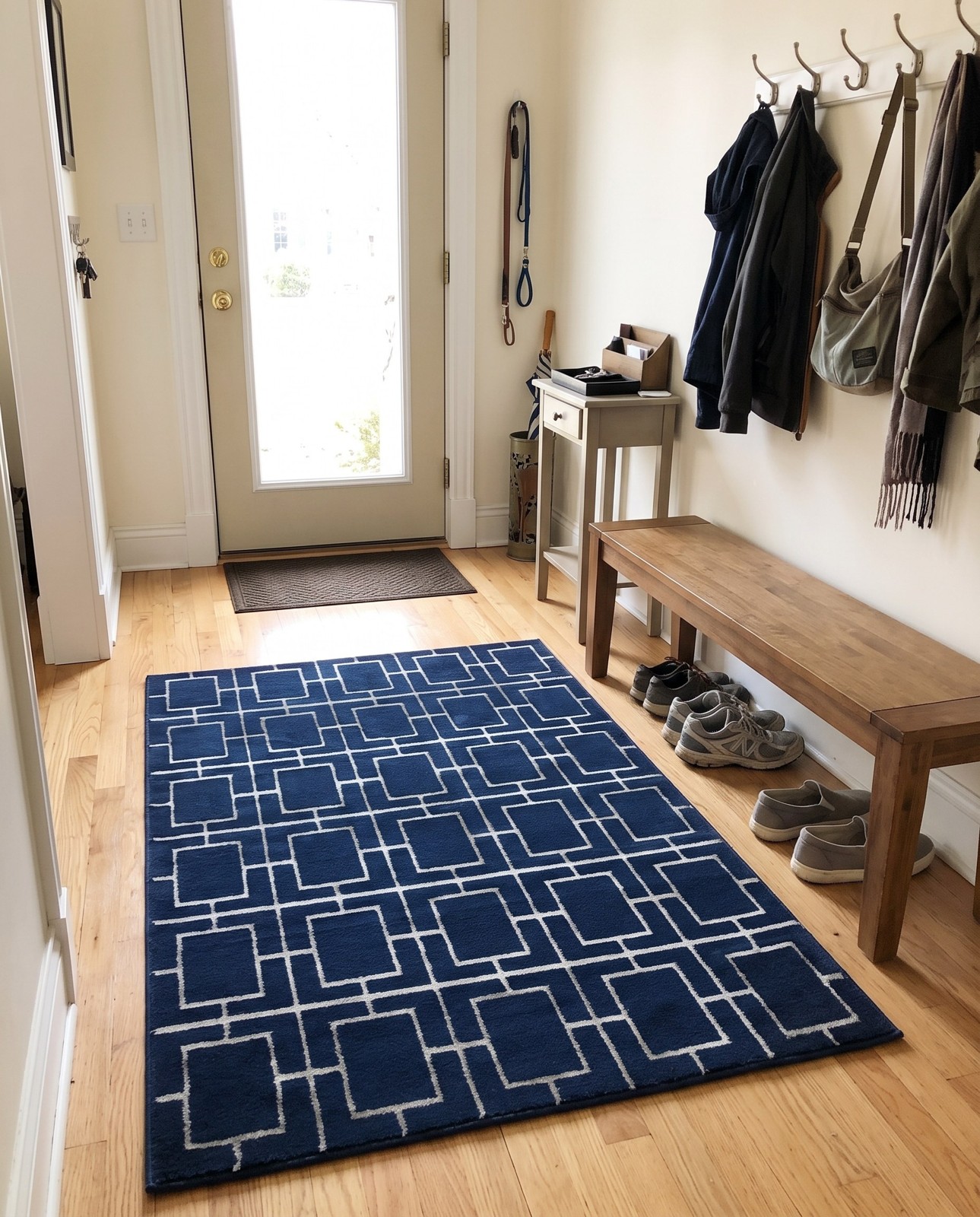 4' x 6' Cowley · Geometric lattice rug, navy and silver
