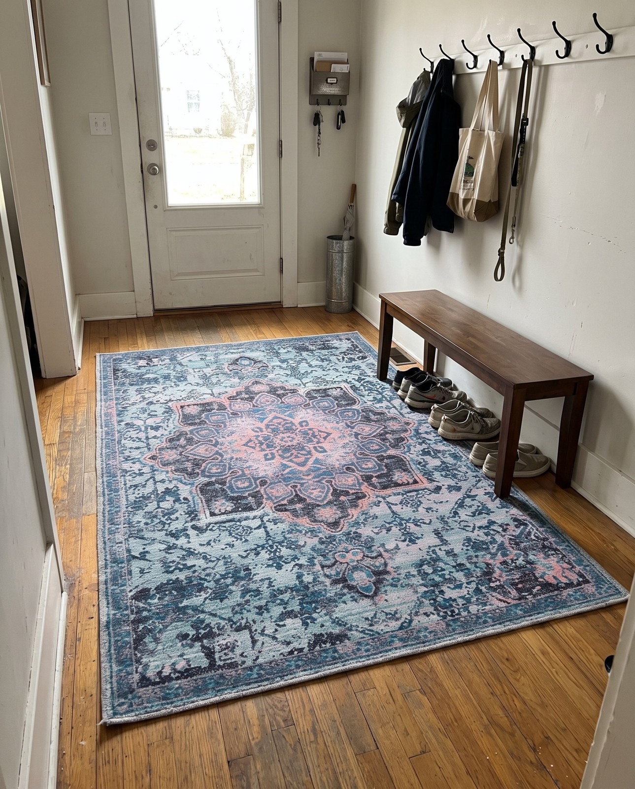 10' 6 x 13' Rideout · Distressed medallion Washable Rug, blue and pink
