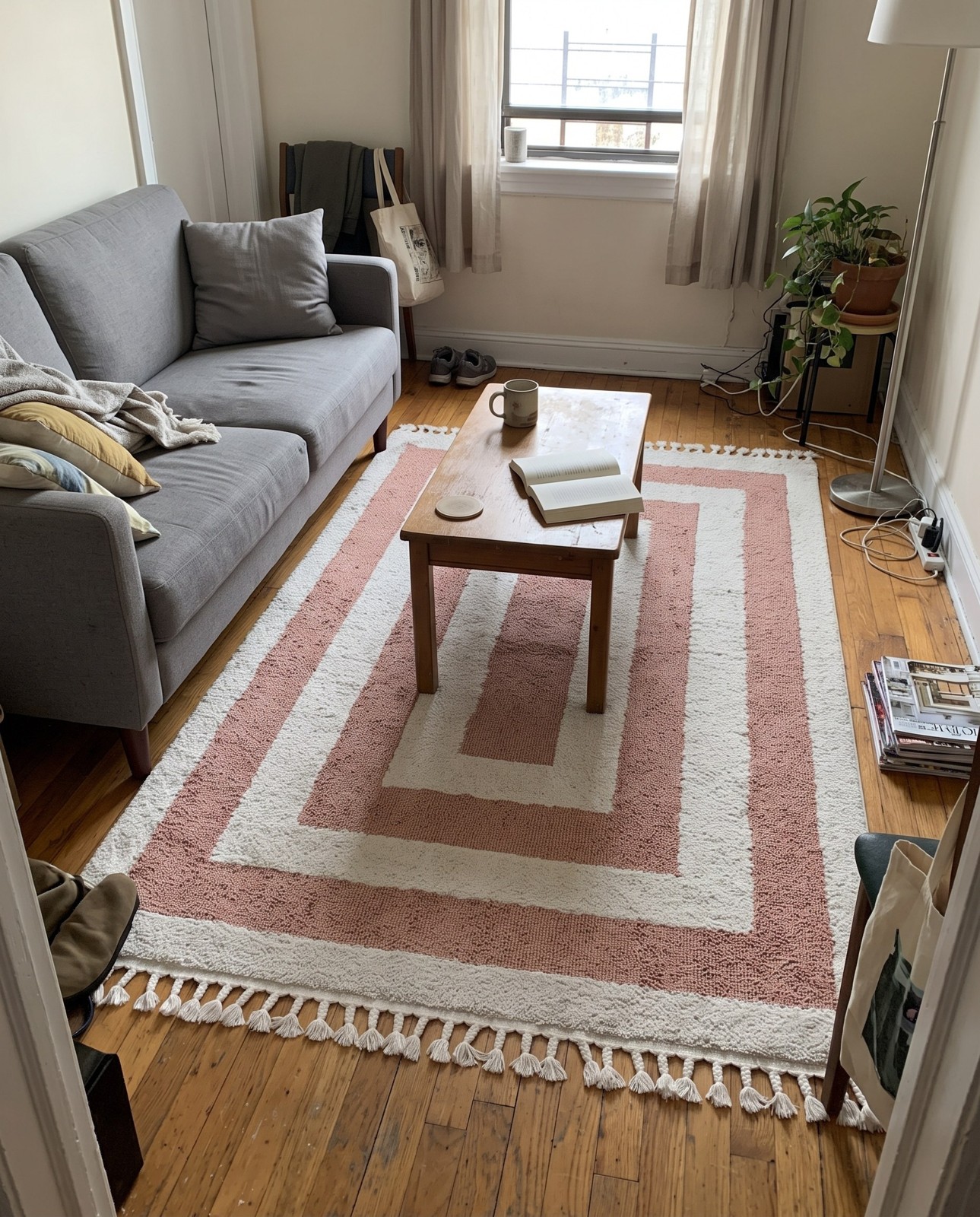 9' 6 x 14' 3 Rickard · Border rug, pink