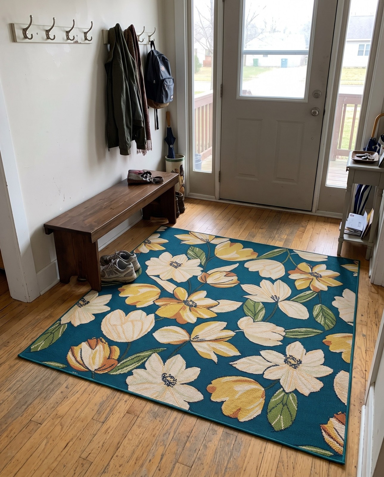 10' x 10' Lyndon · Floral Outdoor Rug, blue and ivory