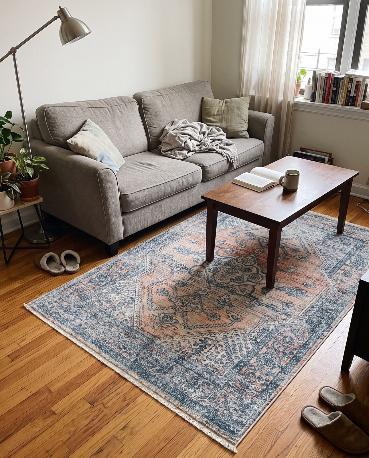 2' x 3' Opal · Medallion rug, blue and terracotta