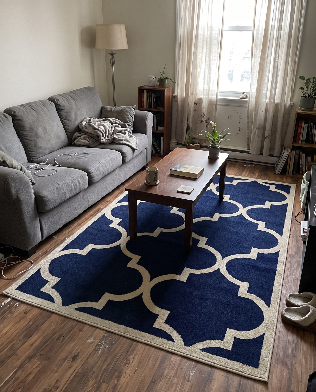 9' x 12' Audley · Trellis rug, navy and beige