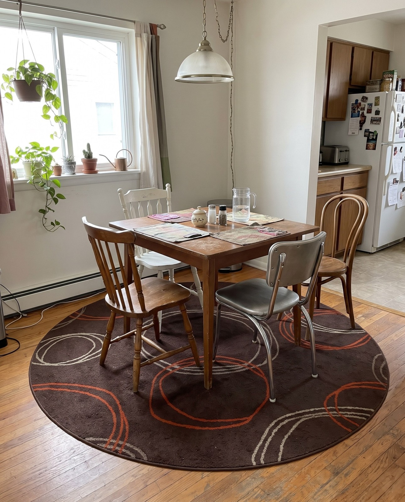 Detail image of 8' x 8' Padgett · Abstract circles rug, brown and terracotta