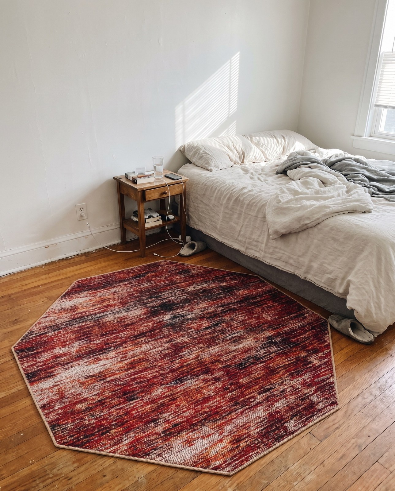Detail image of 5' x 5' Prewitt · Abstract rug, rust red