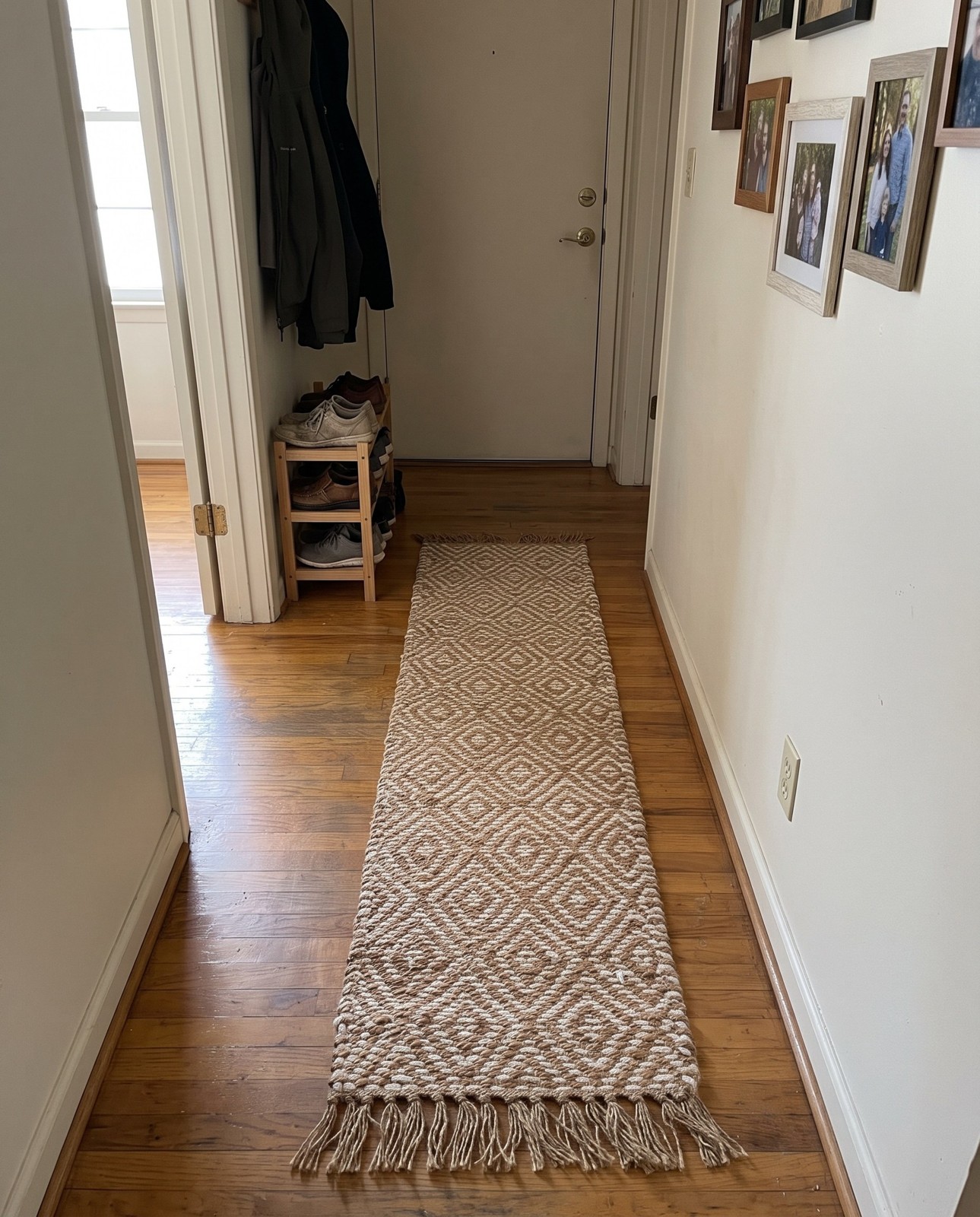 1' 2 x 8' Holland · Geometric diamond Braided Jute Rug, natural and ivory