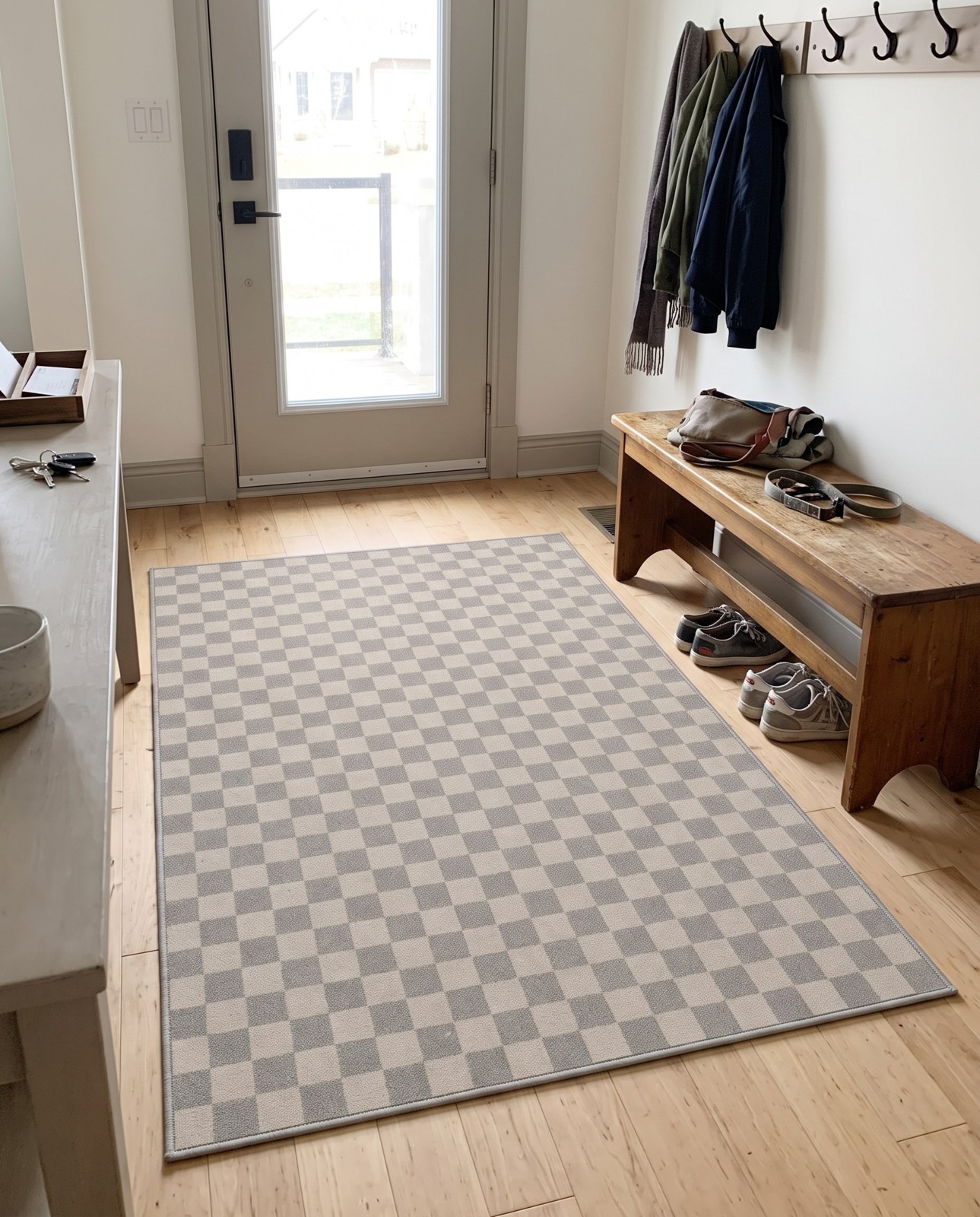 4' x 6' Compton · Checkered rug, ivory