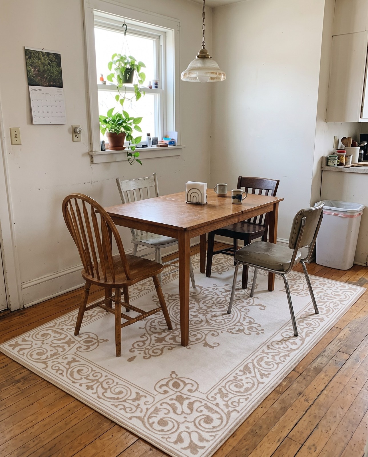 6' x 9' Bunting · Medallion rug, snow white and beige