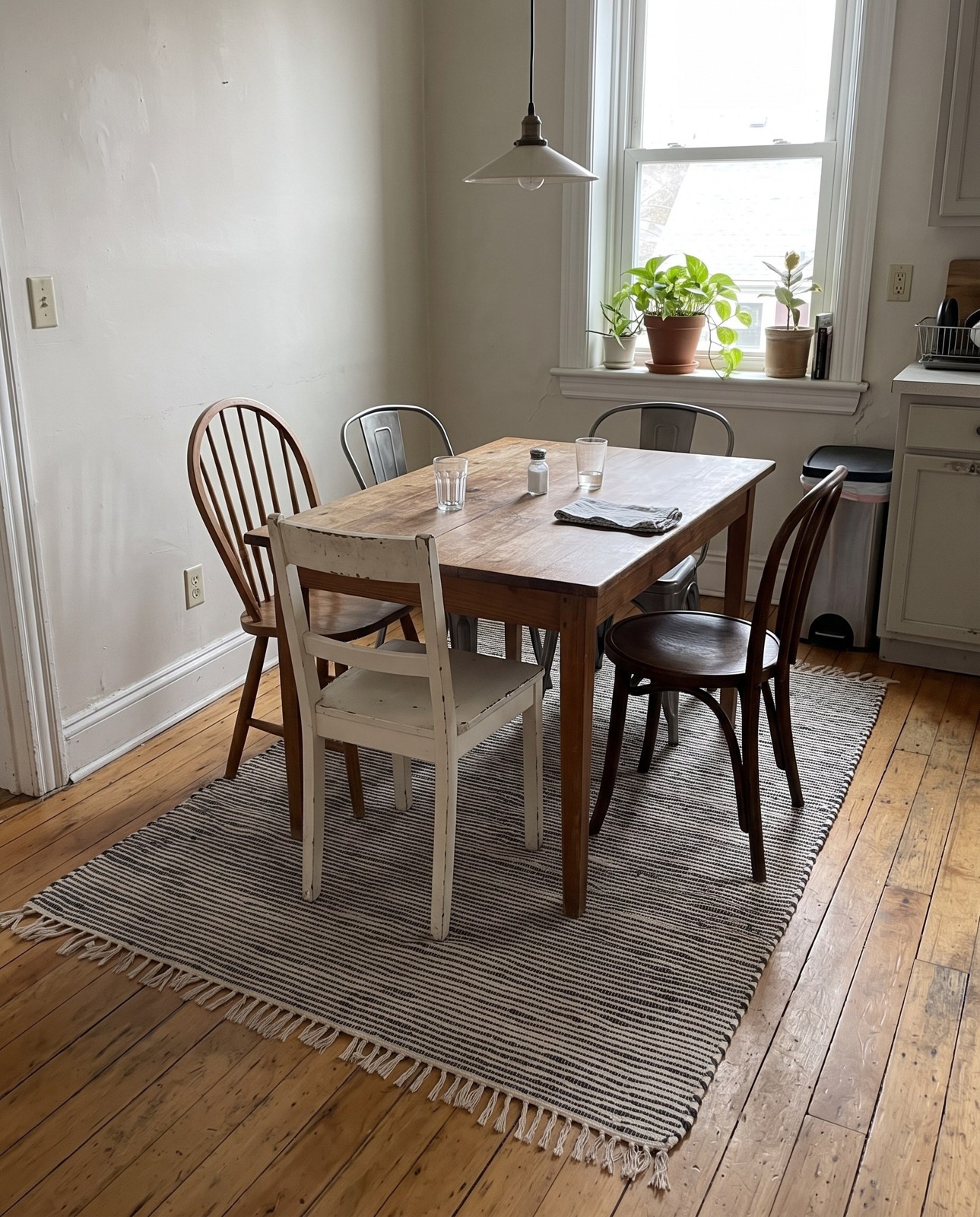 4' 1 x 6' 1 Milbank · Striped Chindi Rug, navy and ivory