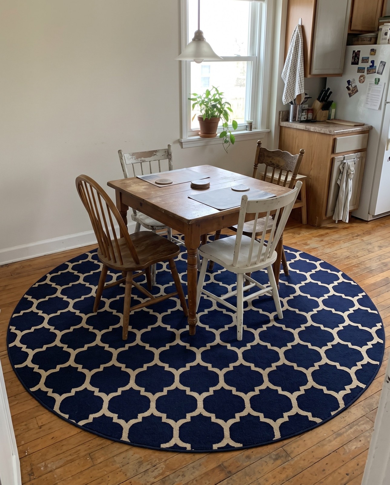 Detail image of 4' x 6' Arkwright · Geometric trellis rug, navy and ivory
