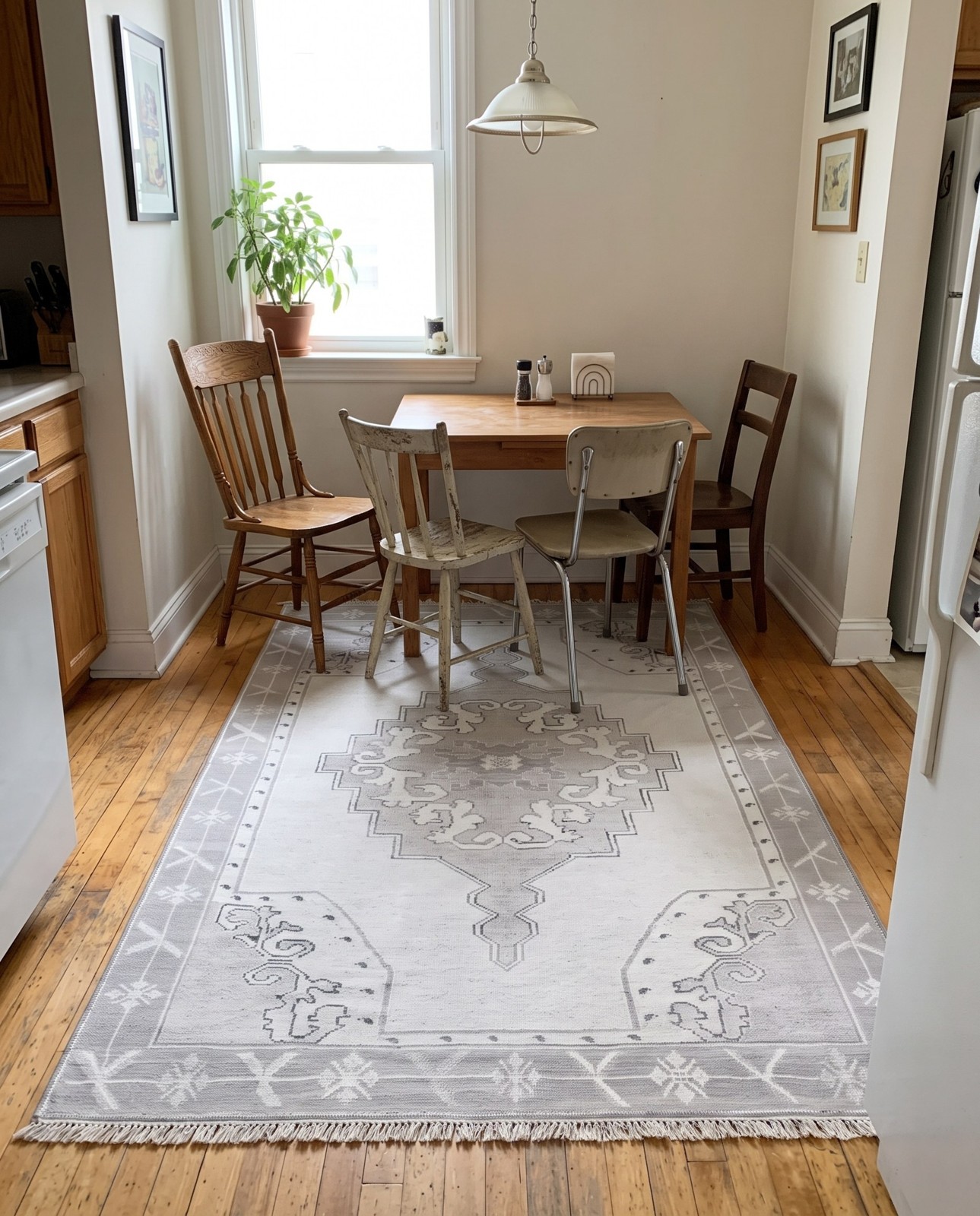 5' x 8' Sanderson · Medallion Washable Rug, gray and white