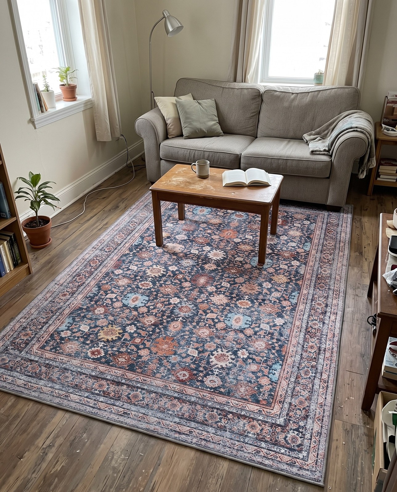 6' x 9' Chicory · Floral rug, blue and rust