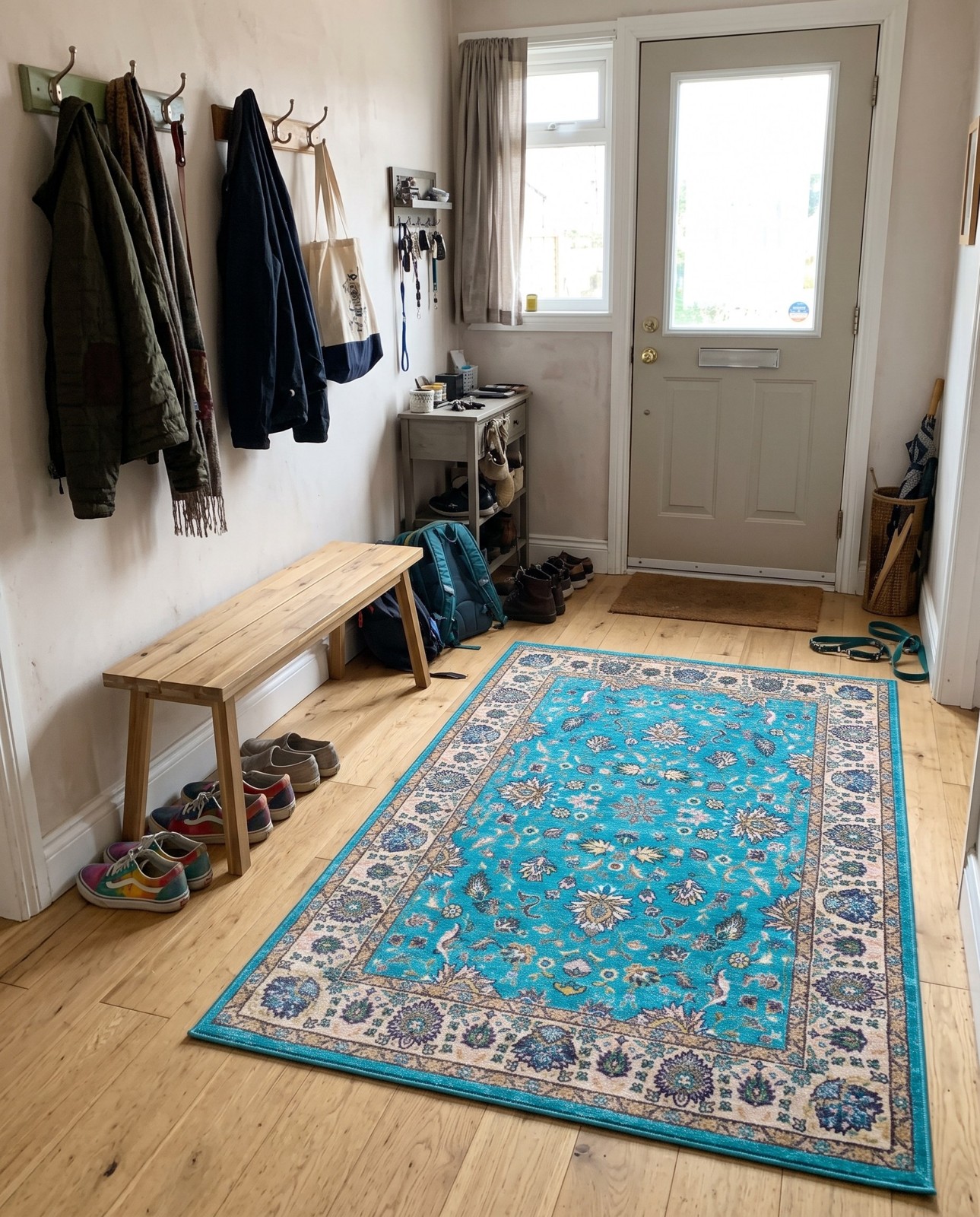 5' 3 x 7' 9 Bluebell · Persian floral rug, aqua and beige