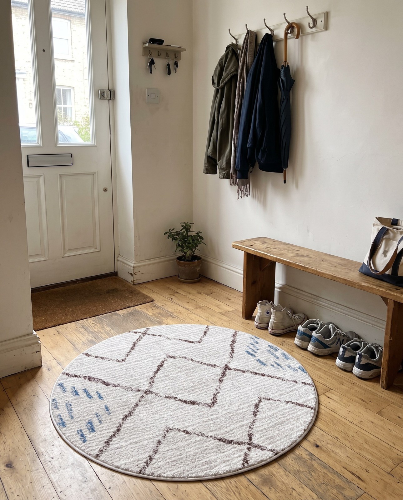 2' x 3' Eddings · Diamond lattice rug, ivory and brown