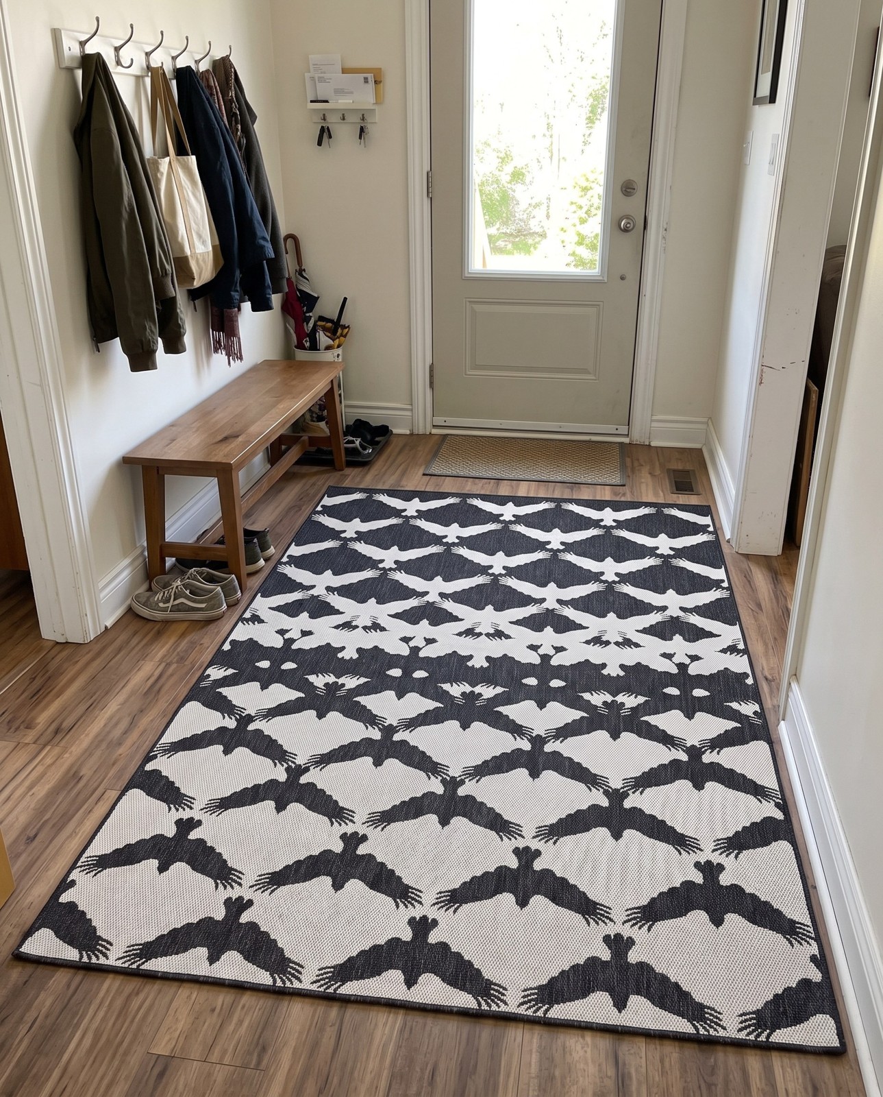 2' x 3' Wayland · Bird tessellation Outdoor Rug, black and white