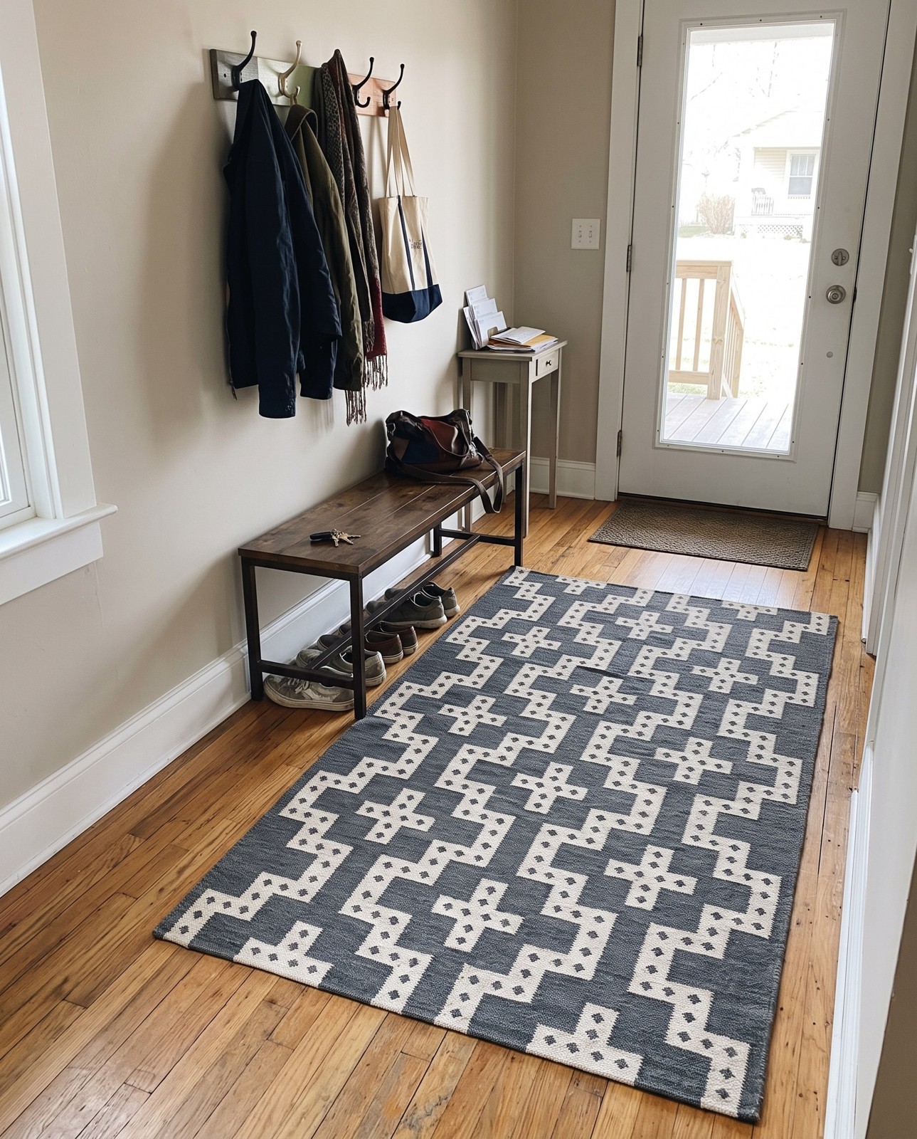 4' 1 x 6' 1 Earley · Geometric Wool Rug, gray and white