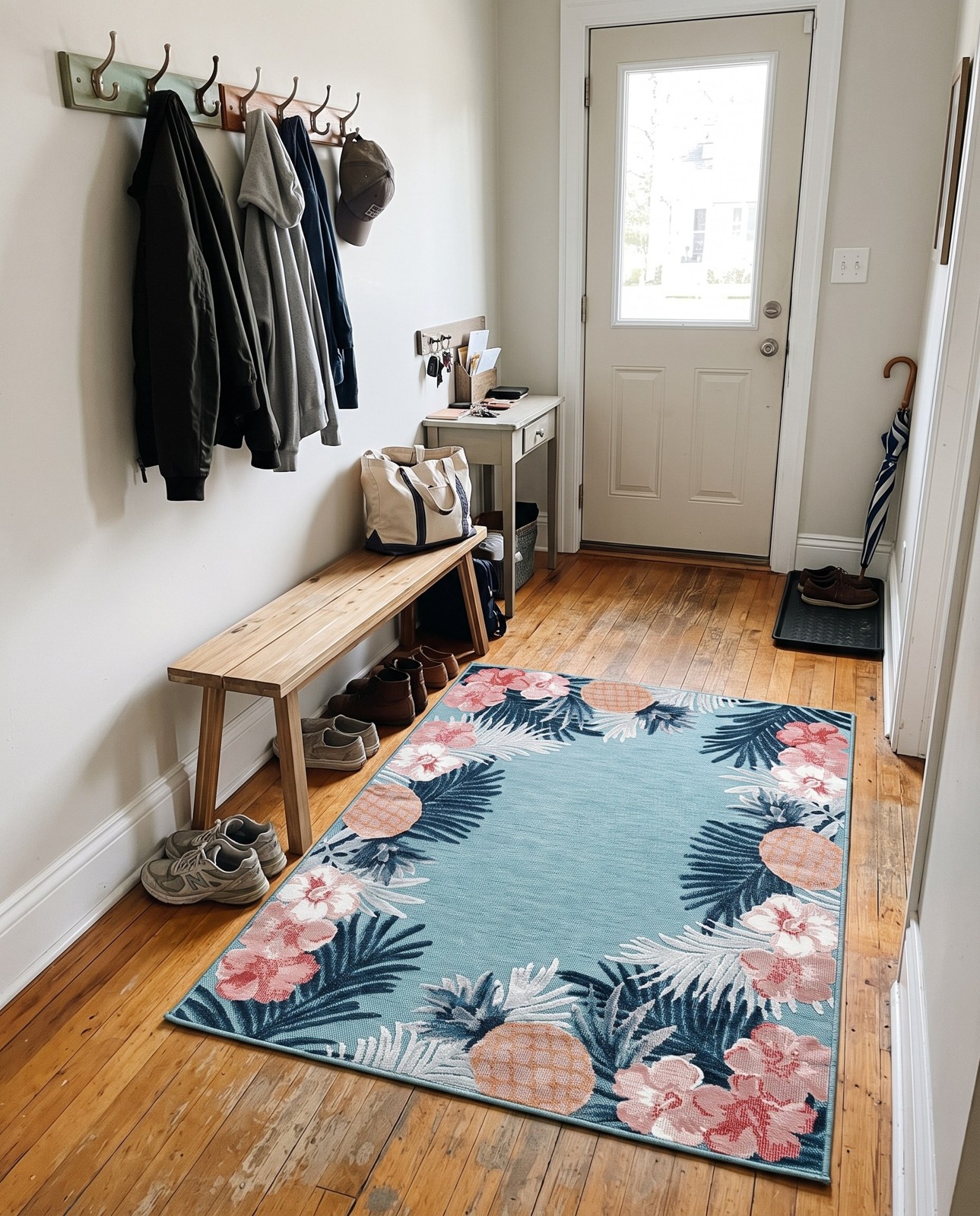 4' 5 x 6' Kirwan · Tropical floral Outdoor Rug, blue and pink