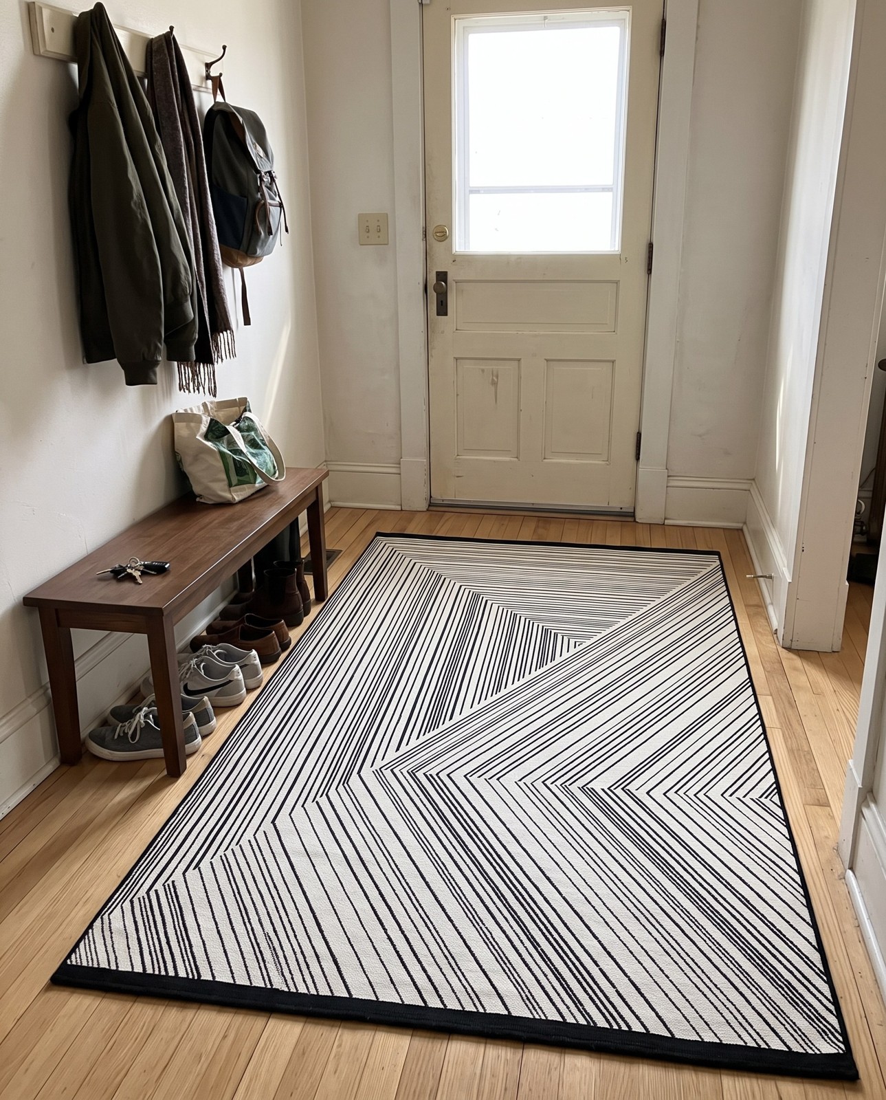 9' x 12' Shrewsbury · Geometric line rug, black and white