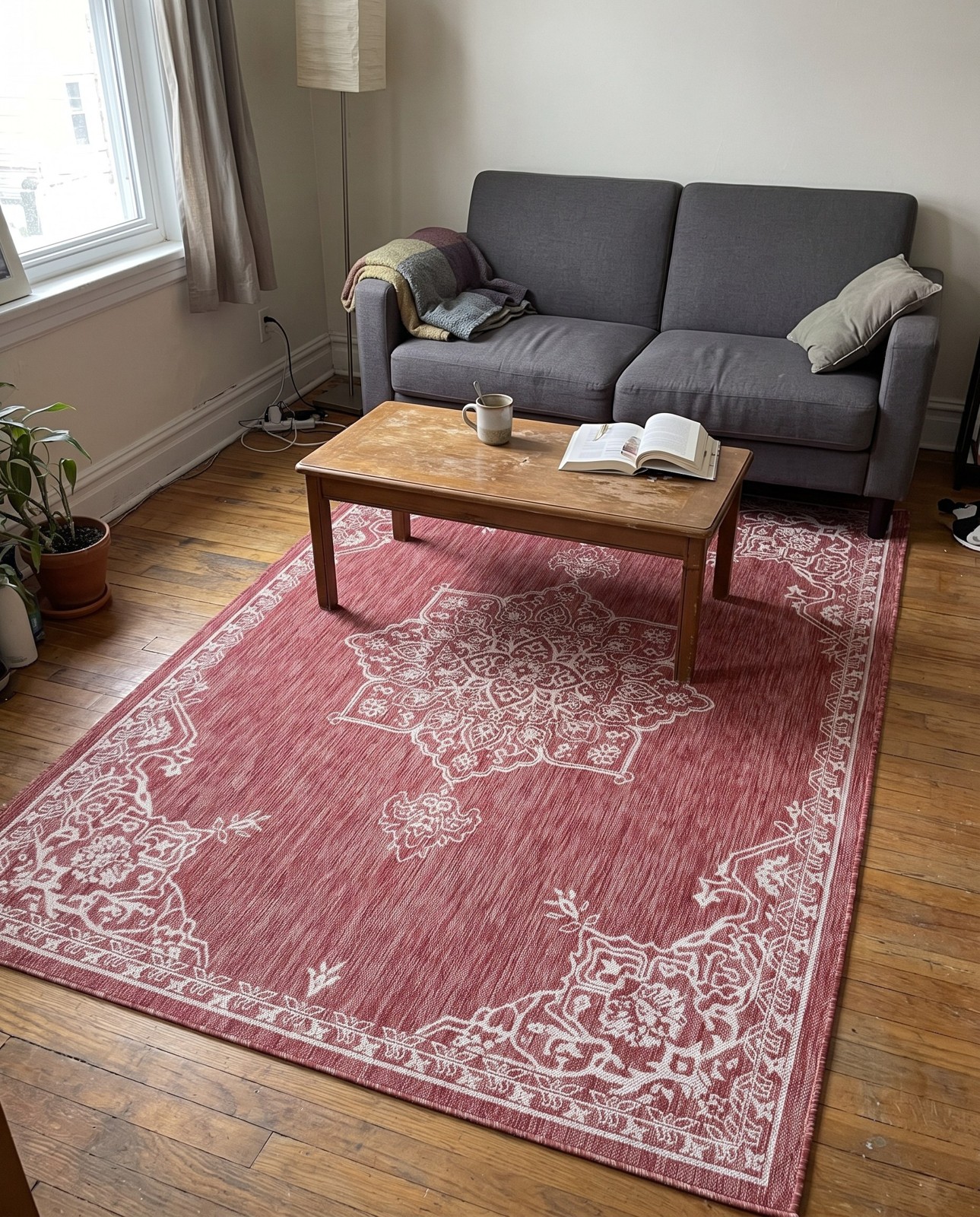 4' x 6' Rhys · Border Outdoor Rug, rustred