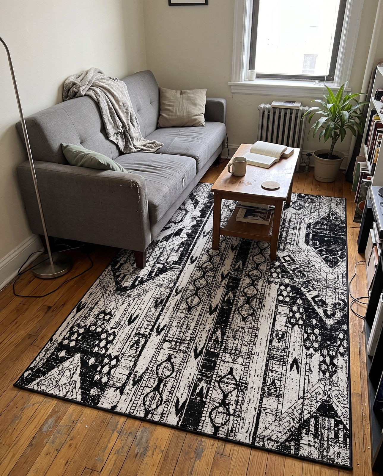 6' x 9' Cardinal · Tribal geometric rug, black and white